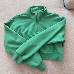 TNA Green Quarter-Zip Cropped Sweater